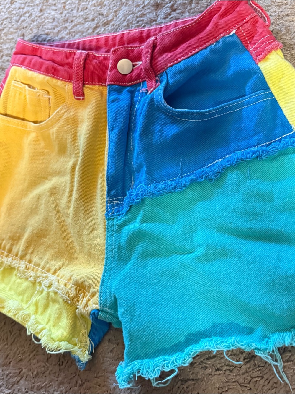 Primary Colors Patchwork Jean Shorts Womens XS